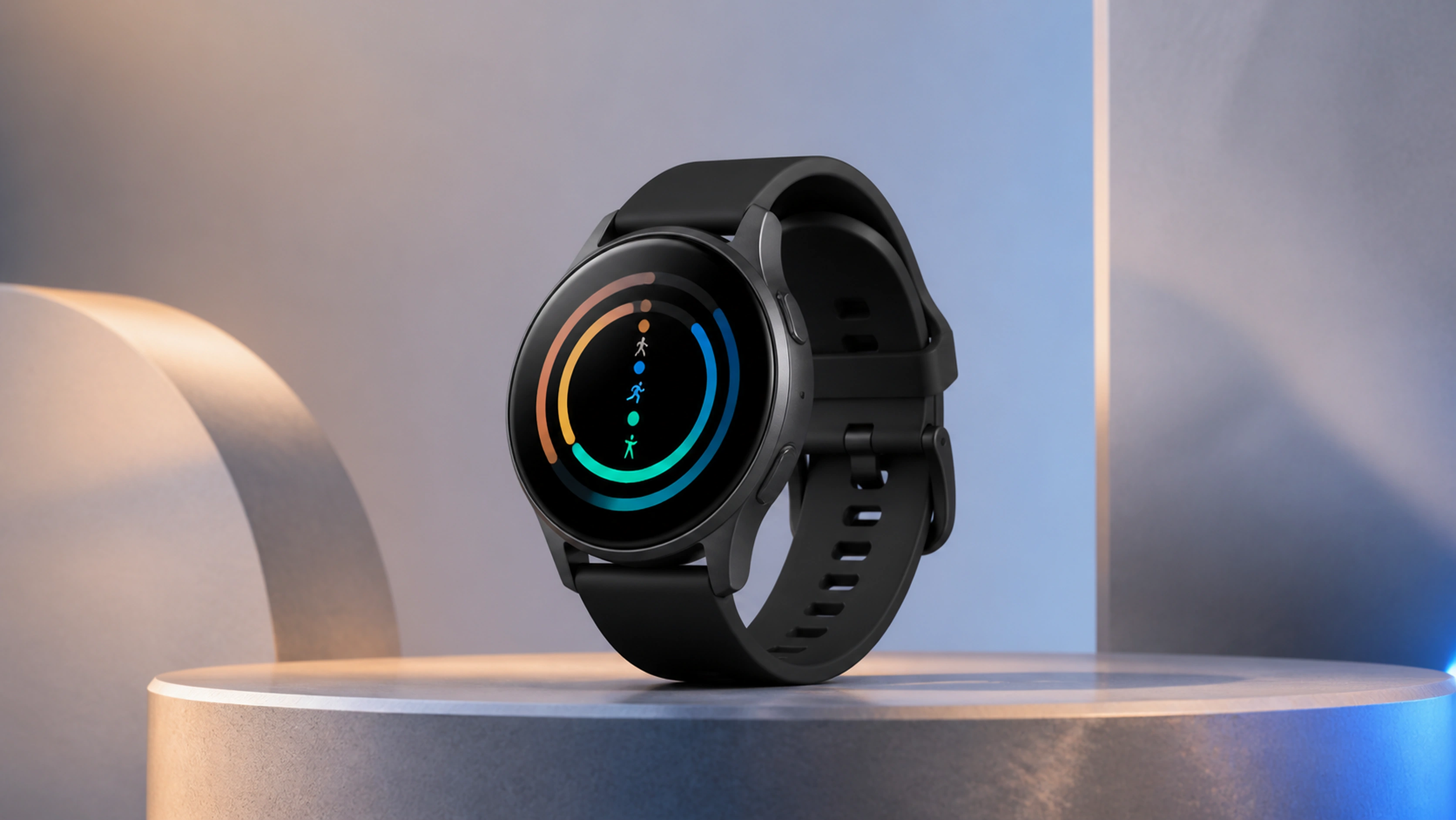 Smart fitness watch on a clean studio surface
