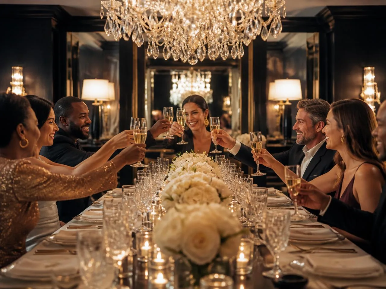 Private celebratory dining room with champagne toast