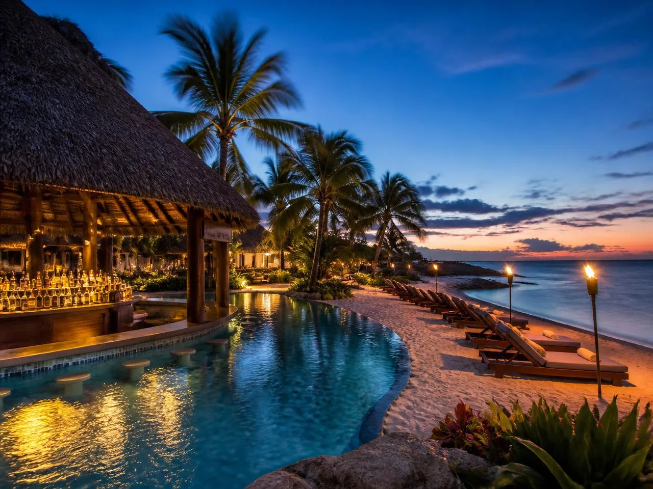 All-inclusive resort pool and beachfront