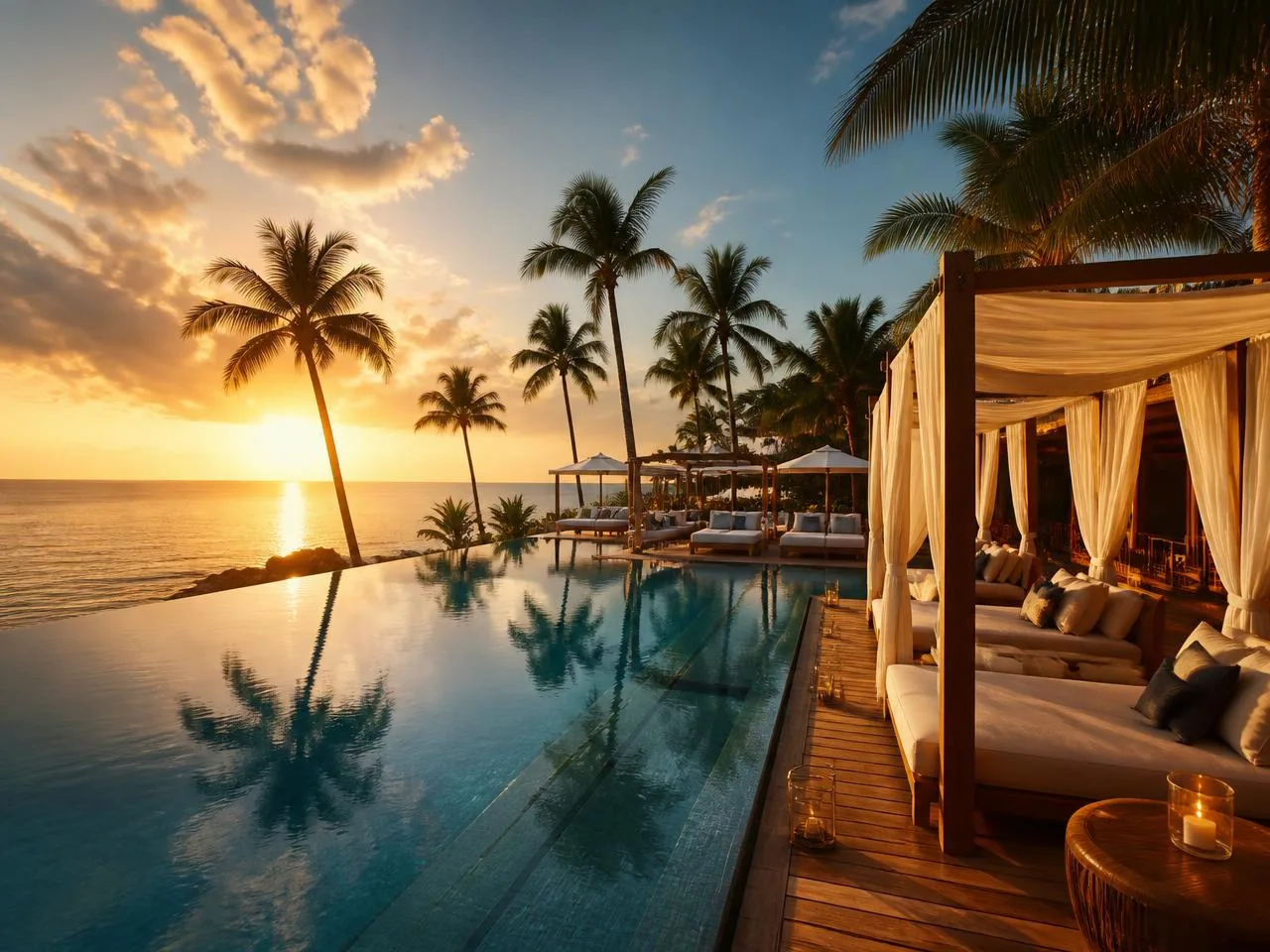 Luxury resort villa terrace overlooking the ocean