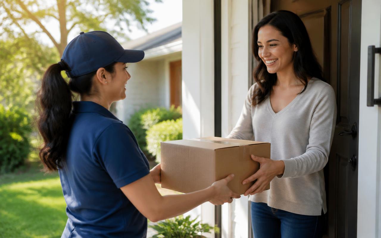 Premium product package being delivered to a customer's front door