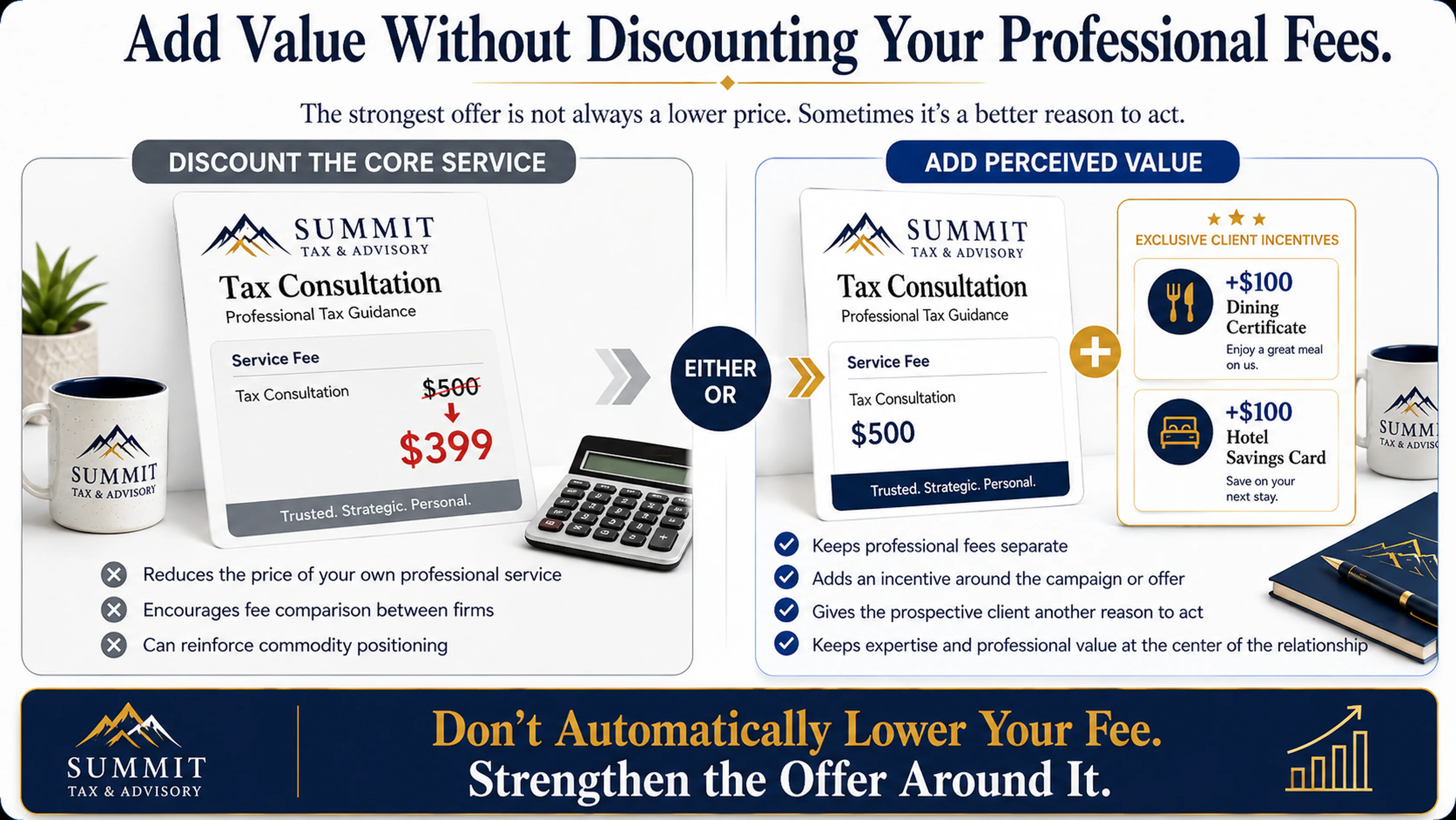 Adding value with an incentive compared to discounting professional fees