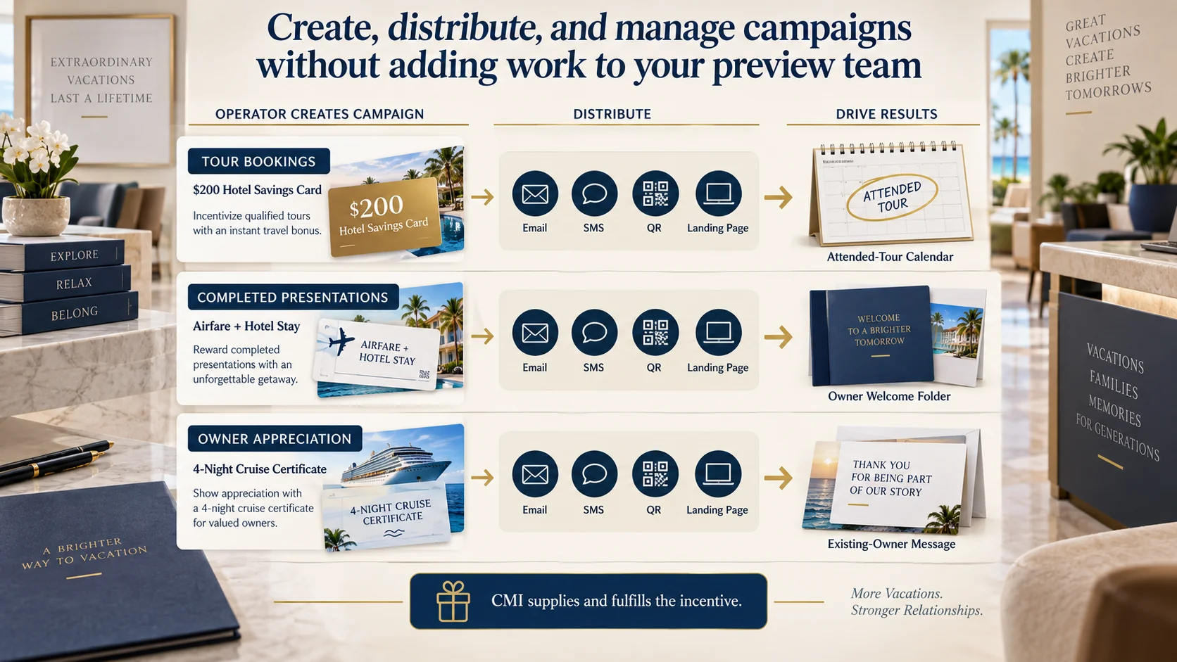 CMI campaign tools for resort preview and owner engagement campaigns