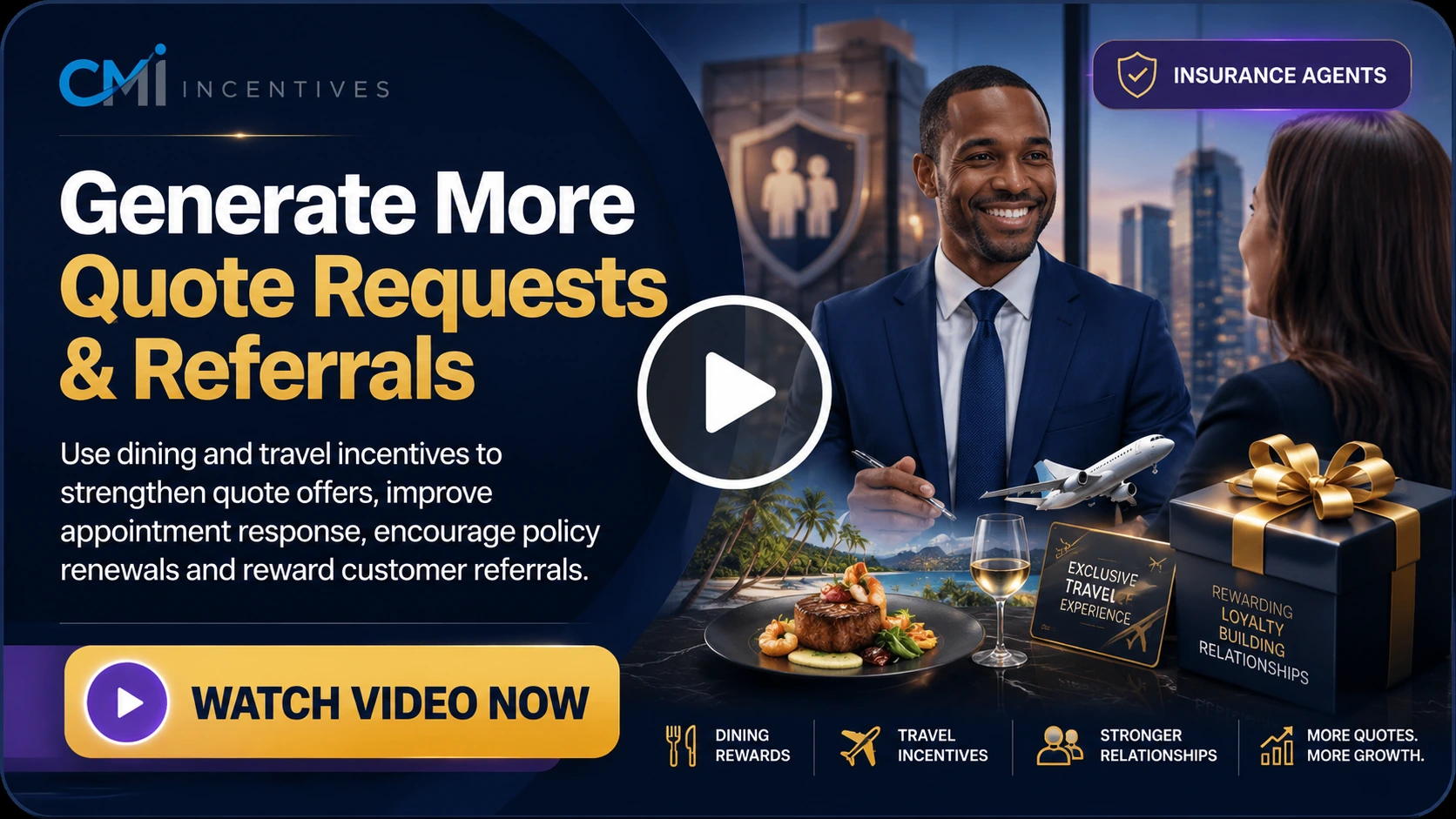 Insurance-agent video thumbnail about generating more quote requests and referrals with incentives
