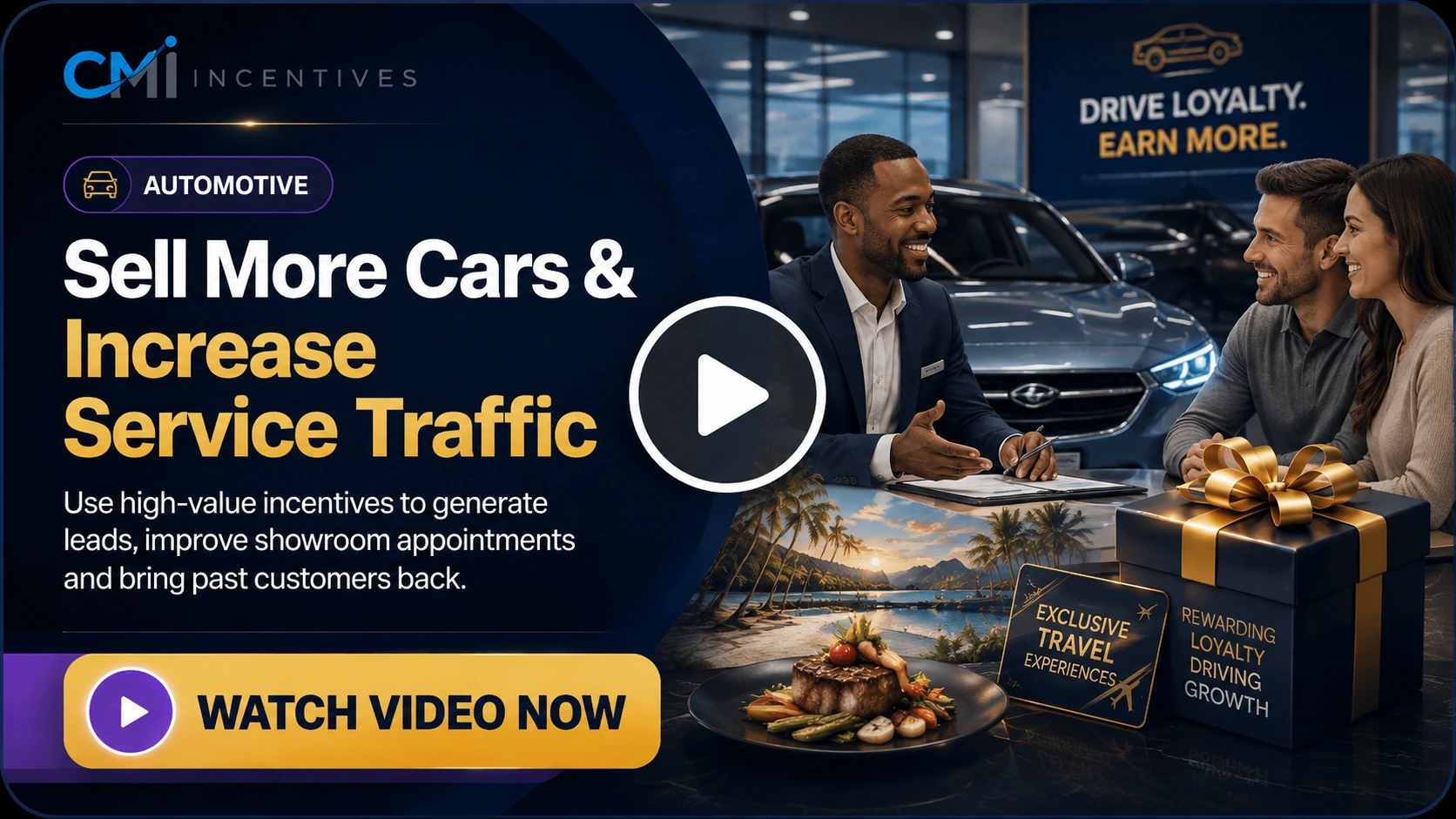 Automotive video thumbnail about selling more cars and increasing service traffic with incentives