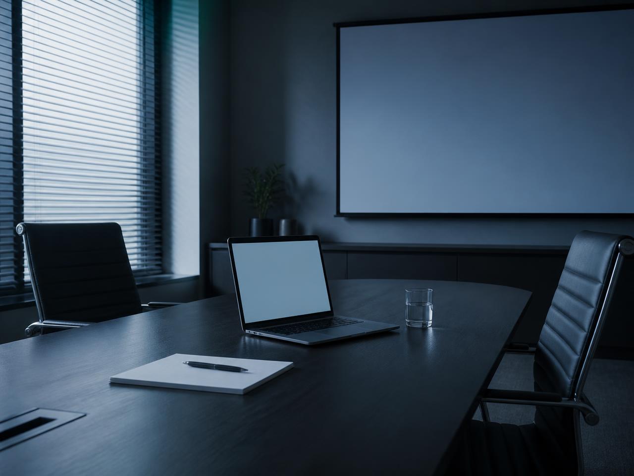 Empty chairs and an untouched notepad in a meeting room where a booked sales appointment was not attended
