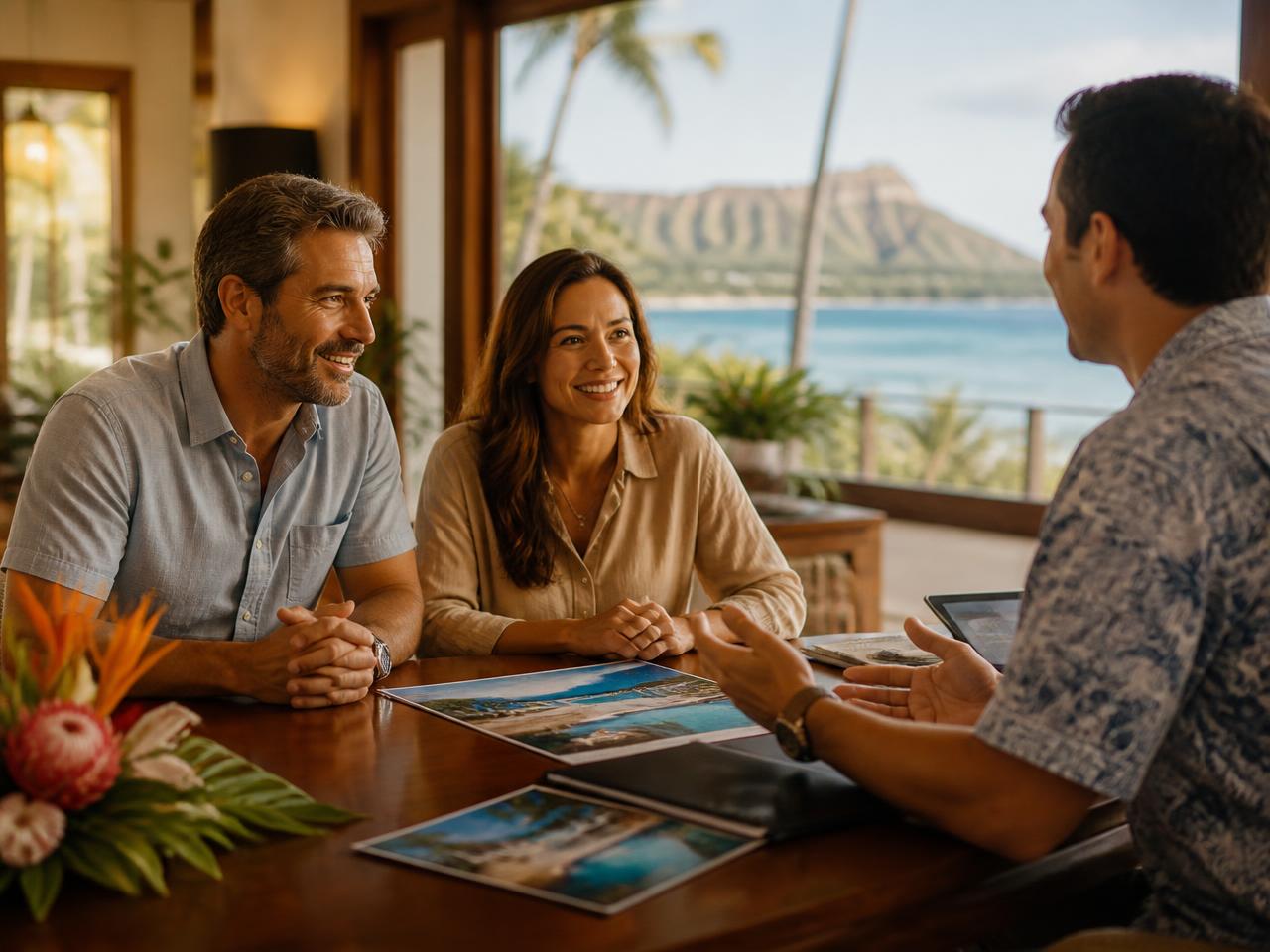 Couple attending a completed vacation ownership sales presentation