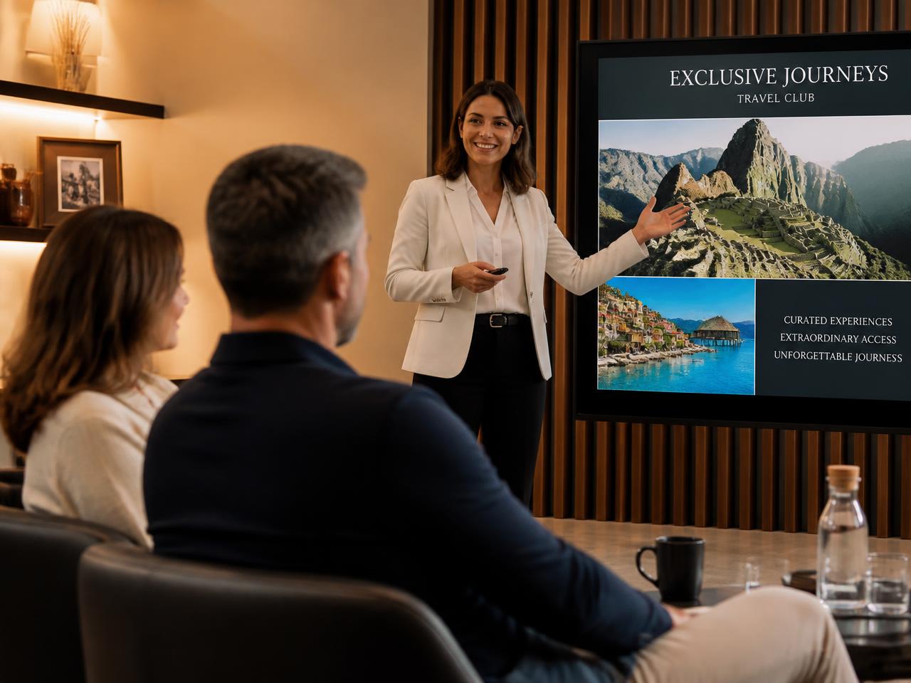 Couple attending a completed travel club membership presentation