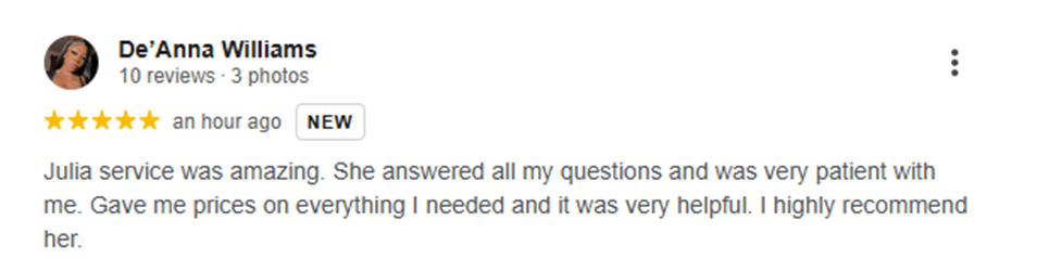 Original written review from De’Anna Williams