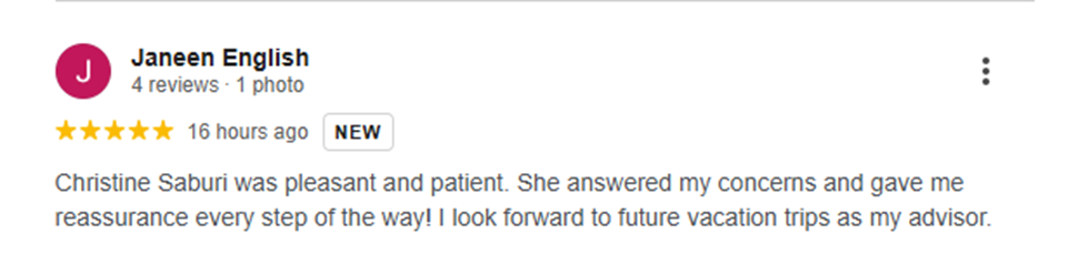 Original written review from Janeen English
