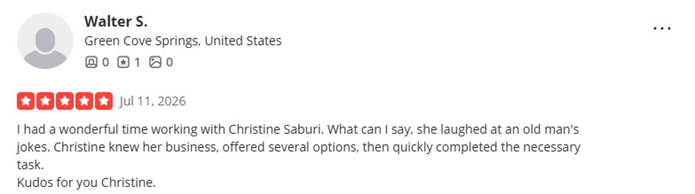 Original written review from Walter S.